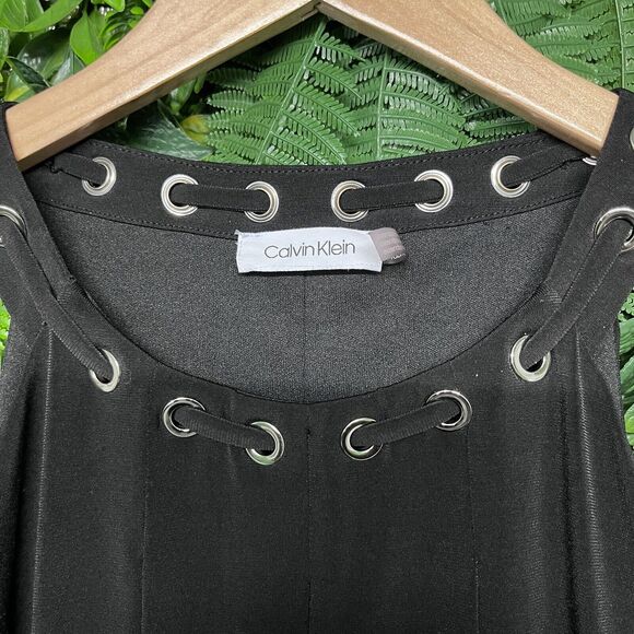 CALVIN KLEIN Women‎ Dress 2 Black High Neck Grommet Accent A Line Shift 1974 - Picture 3 of 7